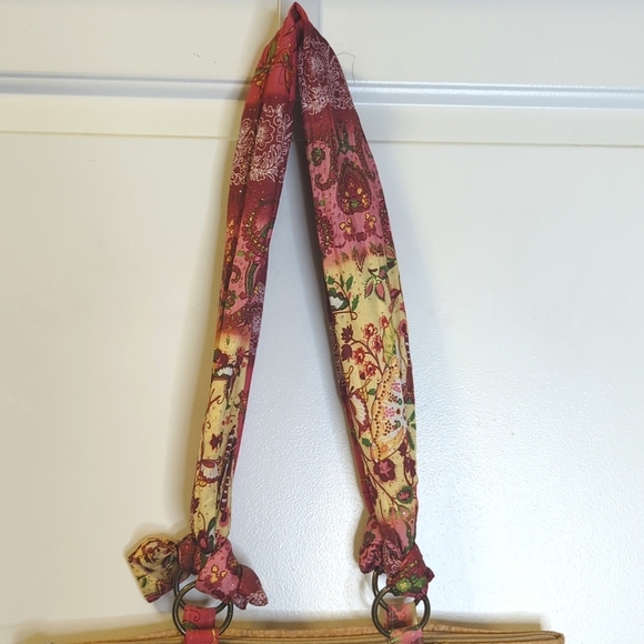 Bohemian Paisley Tote Bag  Multicolor Sequins Glitter Straw Accent - Picture 6 of 11